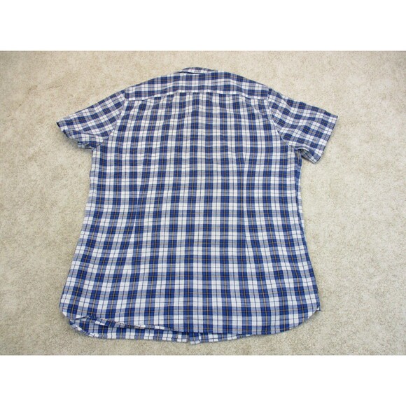 Barbour Shirt Mens Large Blue White Plaid Cotton Short Sleeve Casual Button Up - Picture 8 of 12